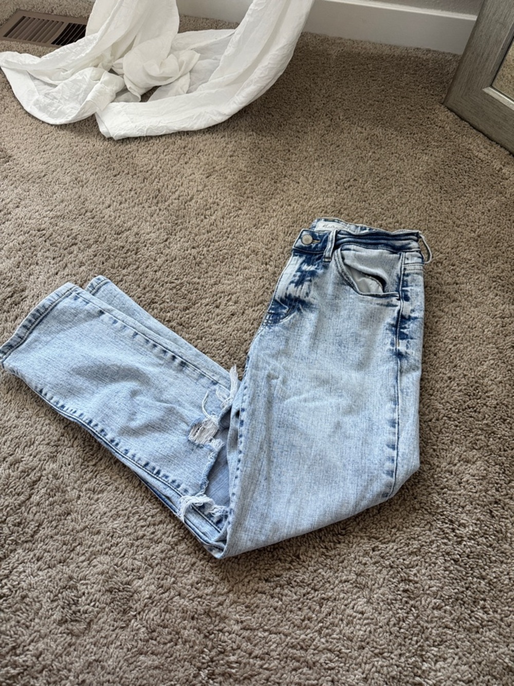 KanCan Light Blue Straight Leg Jeans with Distressed Hem